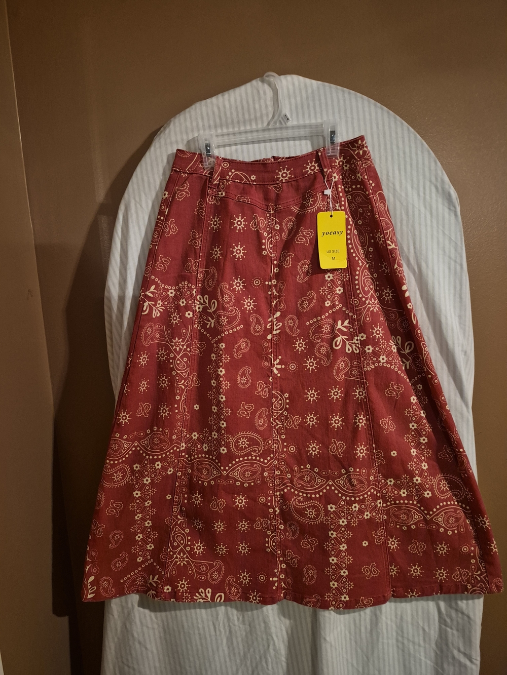 Boho Red Bandana-Print A-Line Jean Skirt